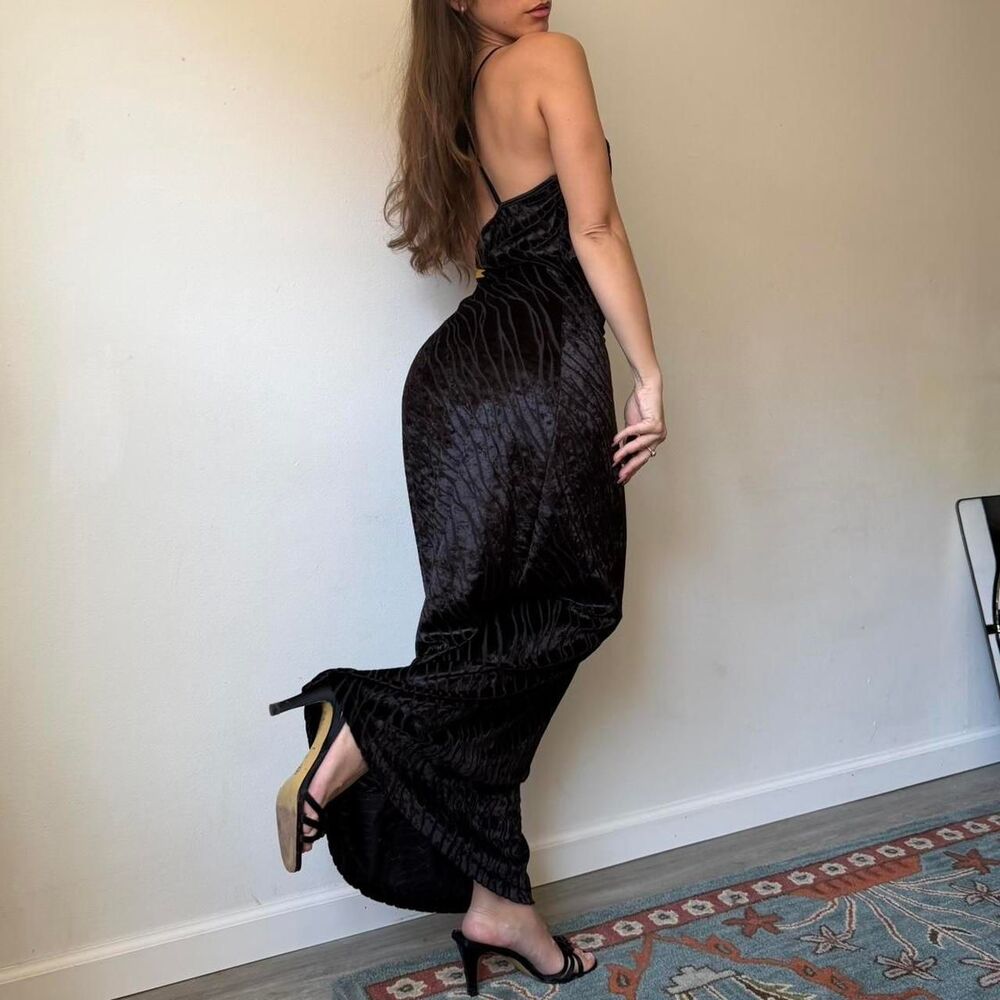 90s Flocked Tiger Velvet Maxi Dress
